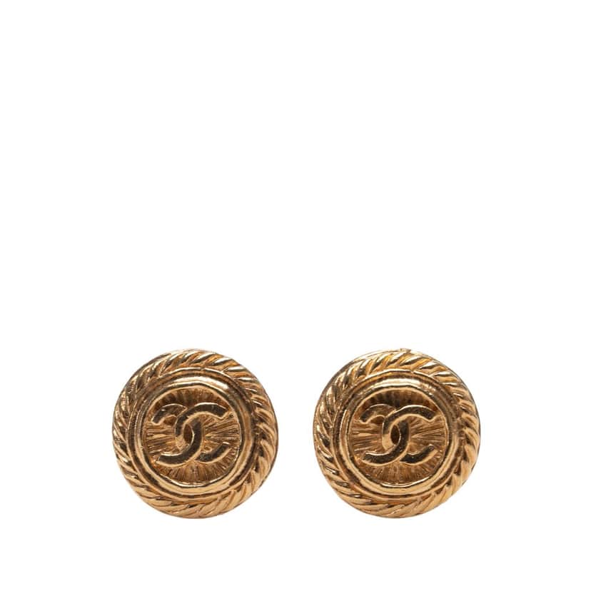 Chanel Gold Plated CC Round Clip On Earrings Gold Metal Good condition - Front View