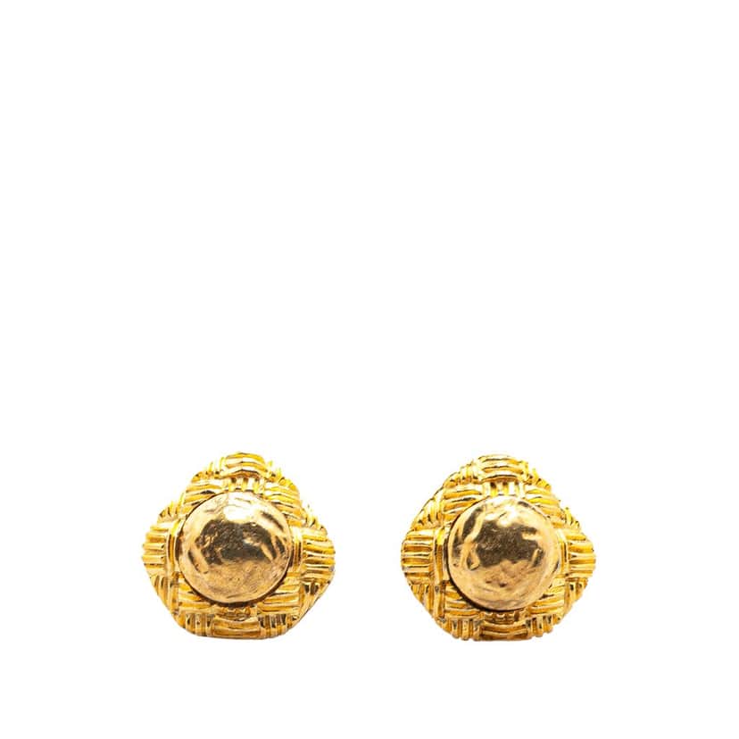 Chanel Gold Plated Round Clip On Earrings Gold Metal Good condition - Front View