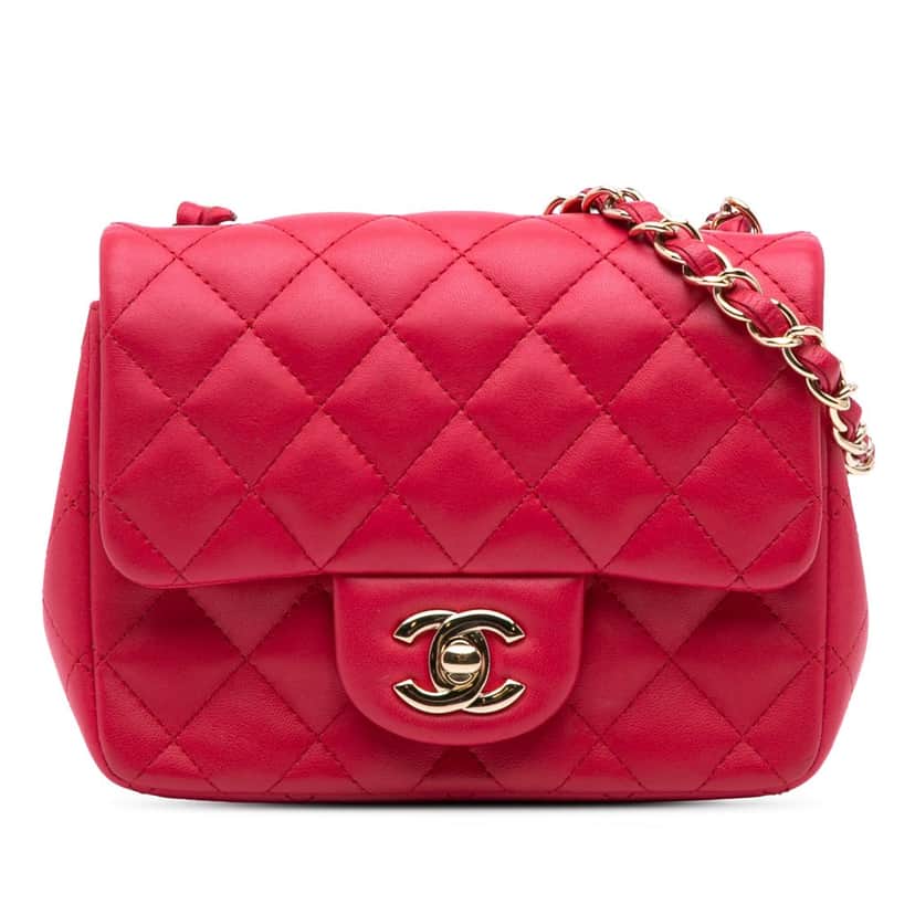 Chanel Mini Square Classic Lambskin Single Flap Pink Leather Good condition - Front View