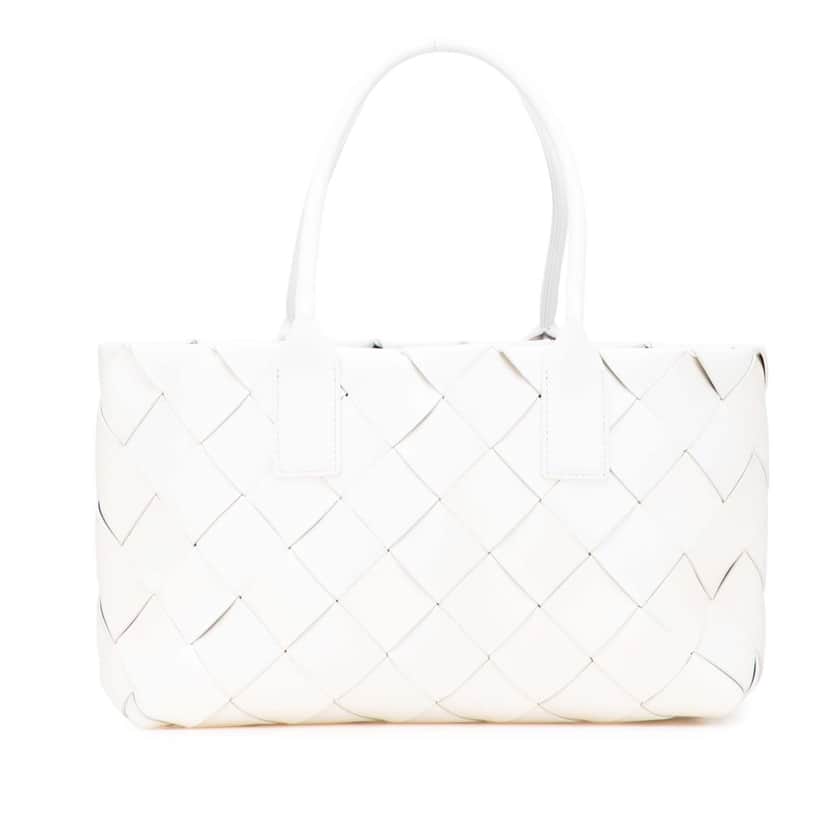 Bottega Veneta Small Lambskin Intrecciato Cabat Tote White Leather Very good condition - Front View