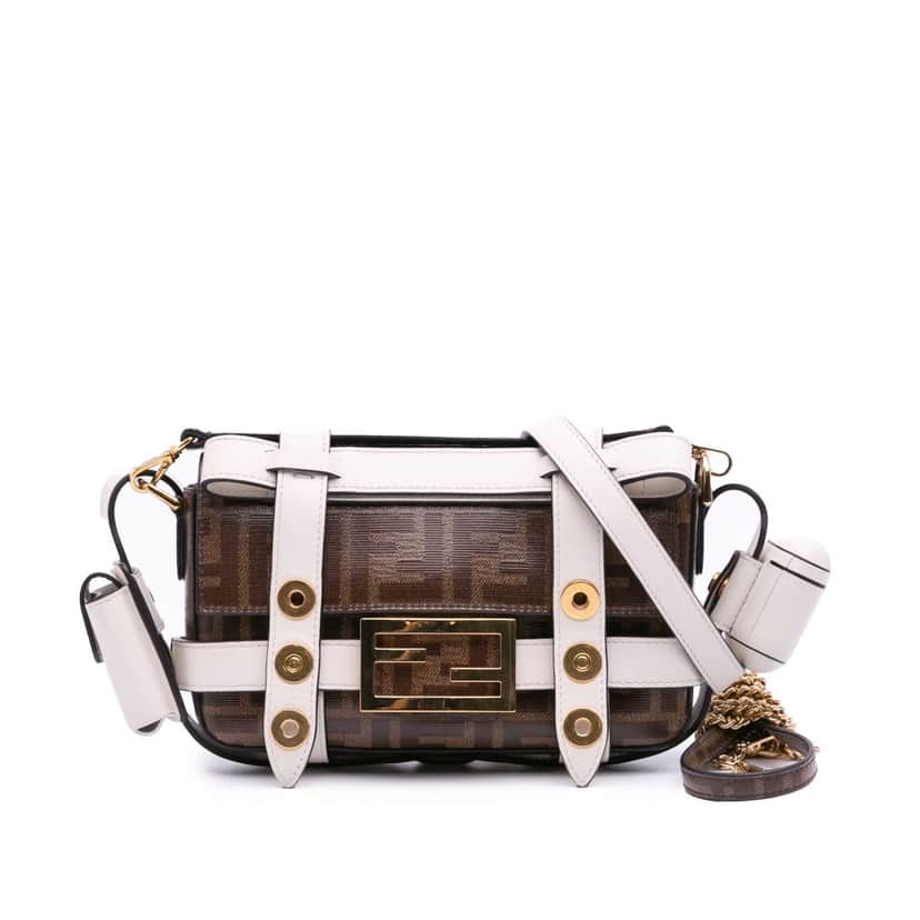 Fendi Mini Zucca Glazed Fabric Cage Baguette Satchel Brown Canvas Good condition - Front View
