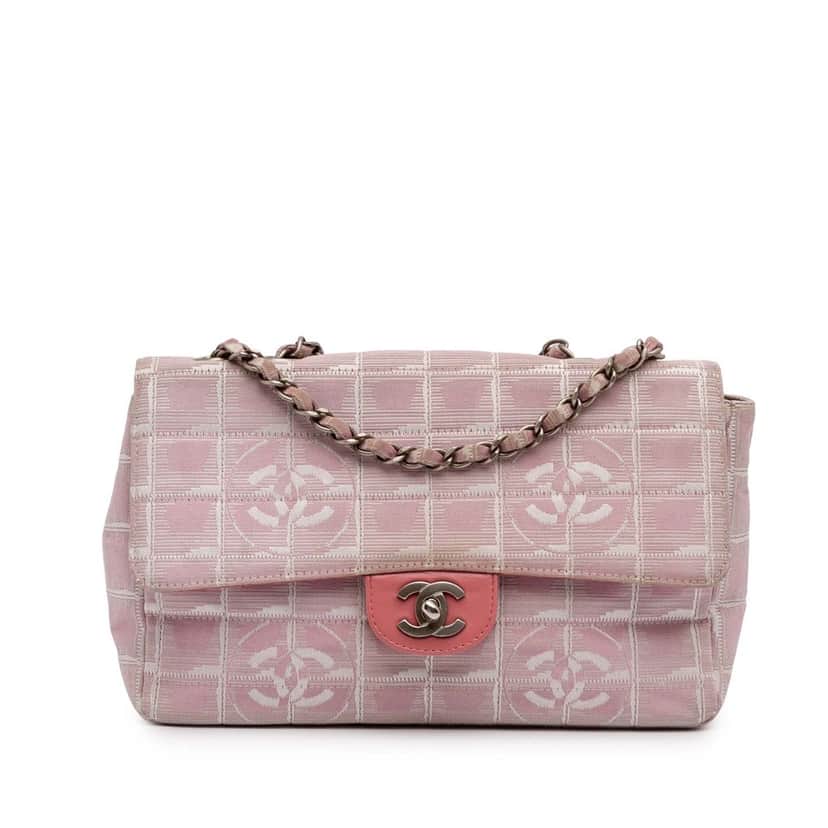 Chanel Medium New Travel Line Nylon Single Flap Pink Fair condition - Front View