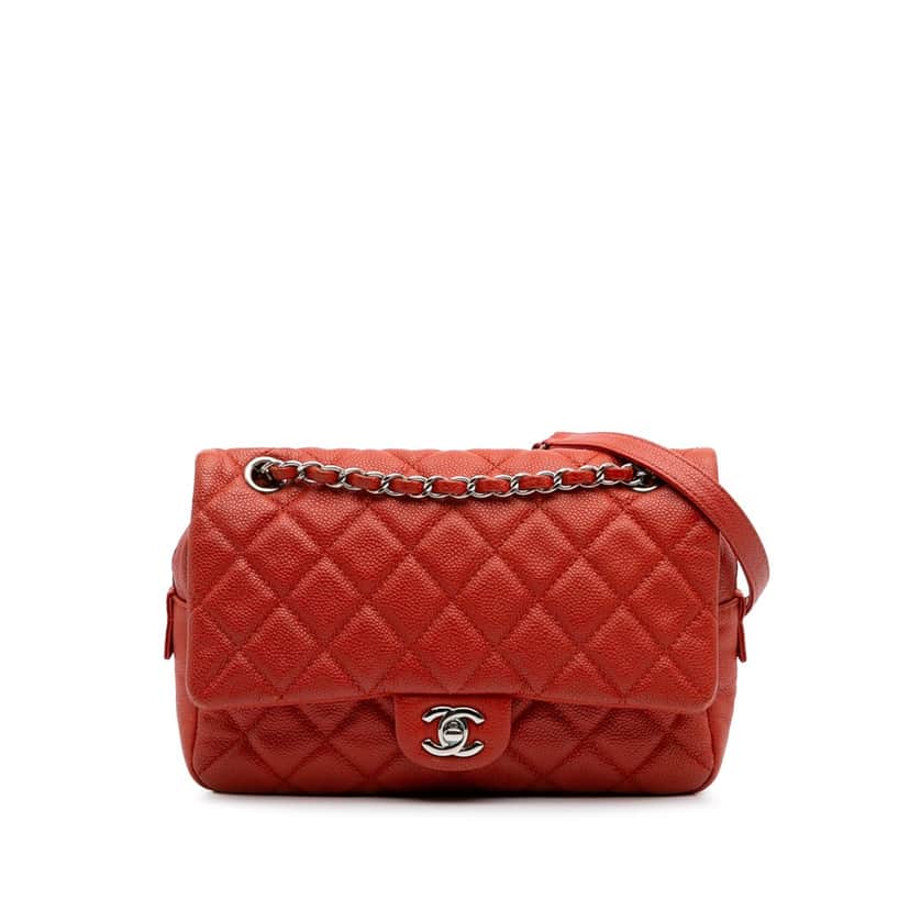 Chanel Medium Quilted Caviar Easy Flap Orange Leather Good condition - Front View