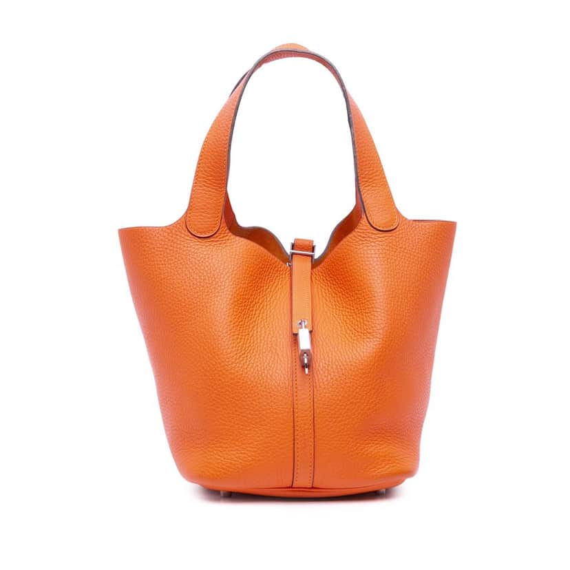 Hermès Clemence Picotin Lock 22 Orange Leather Good condition - Front View