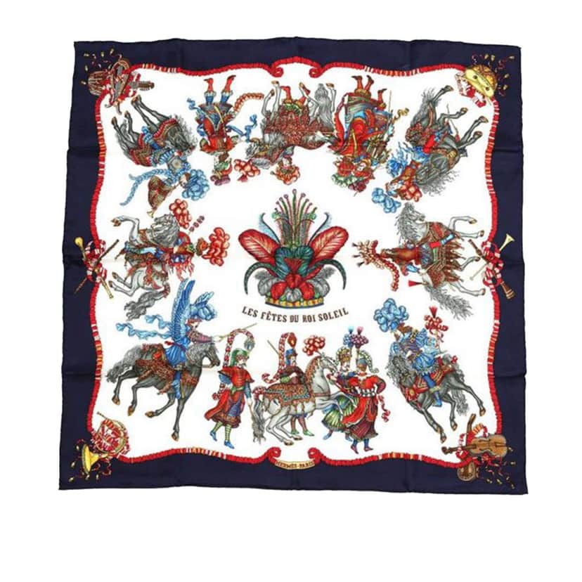 Hermès Les Fetes Du Roi Soleil Silk Scarf White Silk Good condition - Front View