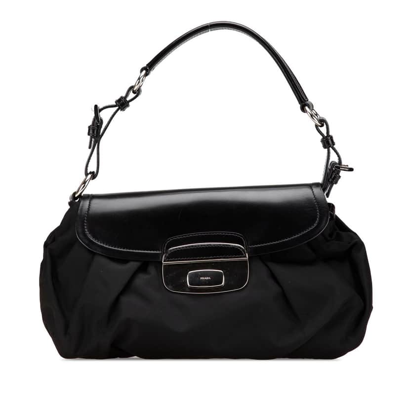 Prada City Calf Trimmed Tessuto Sound Lock Shoulder Bag Black Good condition - Front View