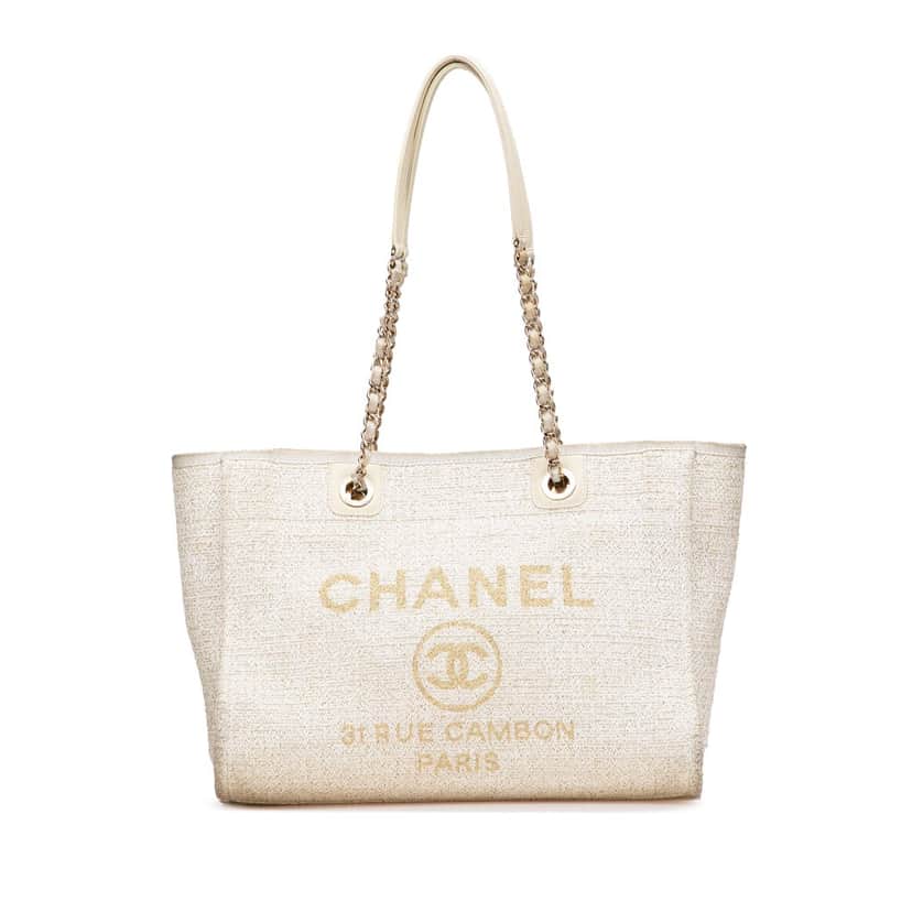 Chanel Small Lurex Boucle Deauville Tote White Canvas Good condition - Front View