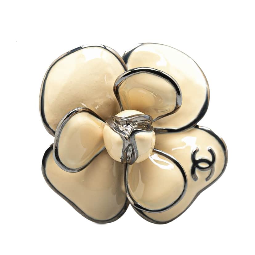 Chanel Enamel Camellia Brooch Brown Good condition - Front View