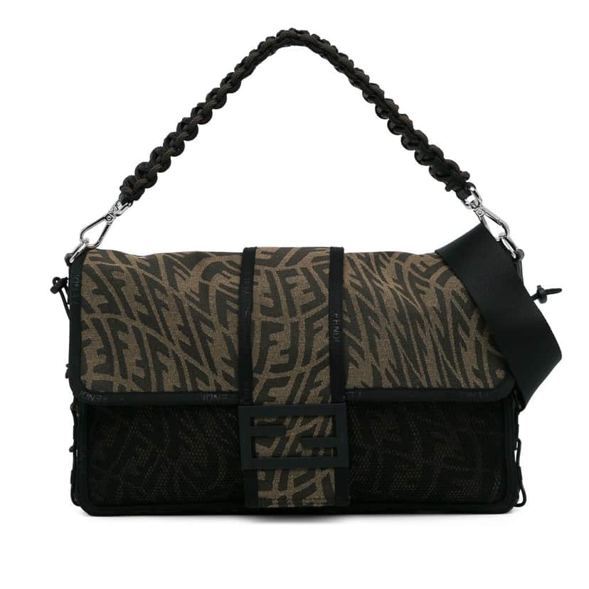 Fendi Large Zucca Vertigo Mesh Baguette Satchel Brown Canvas Good condition - Front View