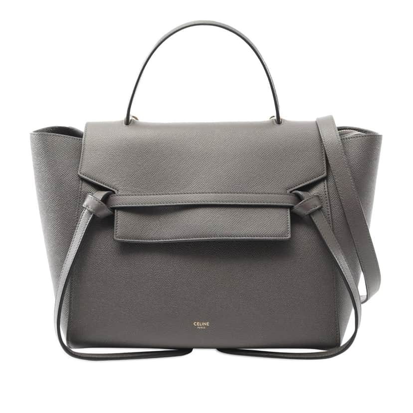 Celine Mini Grained Calfskin Belt Bag Grey Leather Good condition - Front View