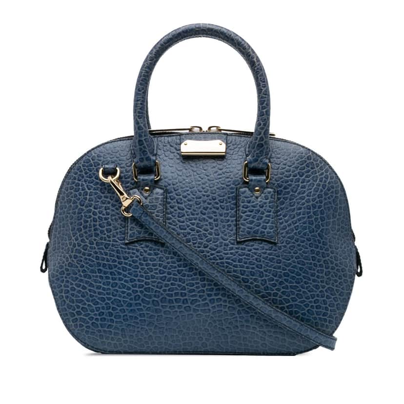 Burberry Small Grained Calfskin Orchard Bowling Bag Blue Leather Good condition - Front View