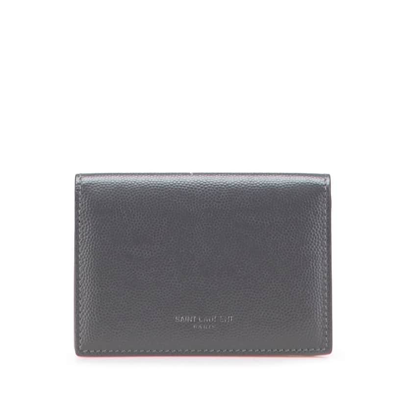 Saint Laurent Grain de Poudre Business Card Holder Grey Leather Good condition - Front View