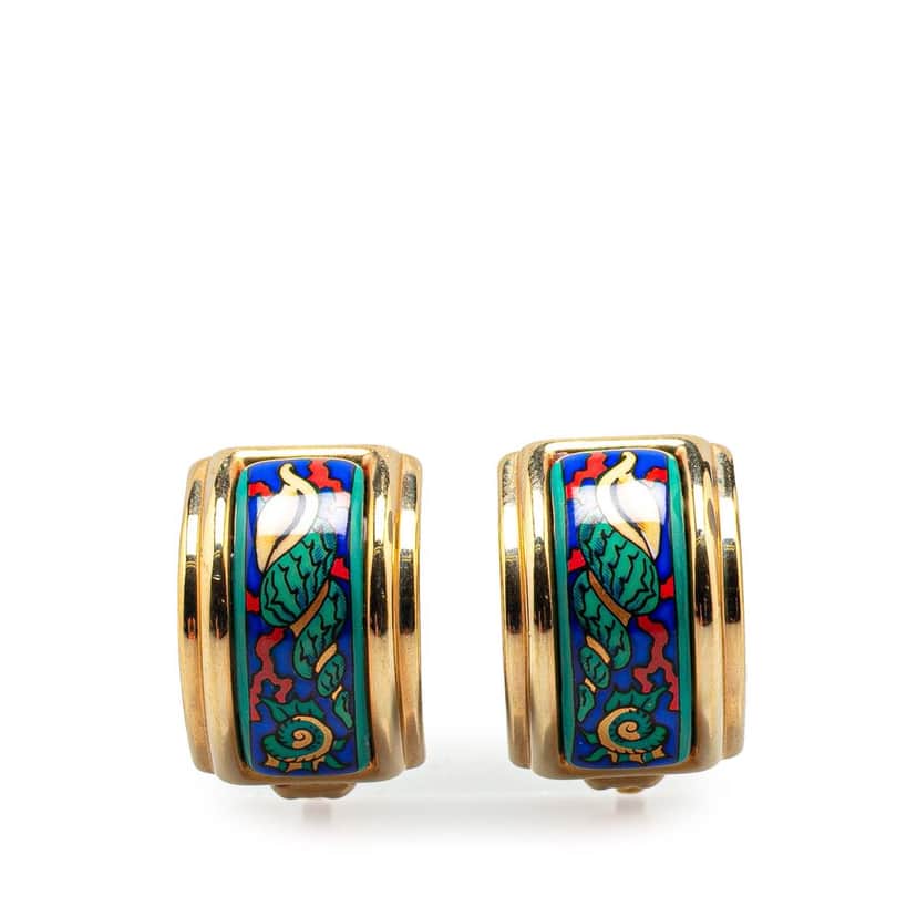 Hermès Enamel Gold Plated Clip On Earrings Blue Good condition - Front View