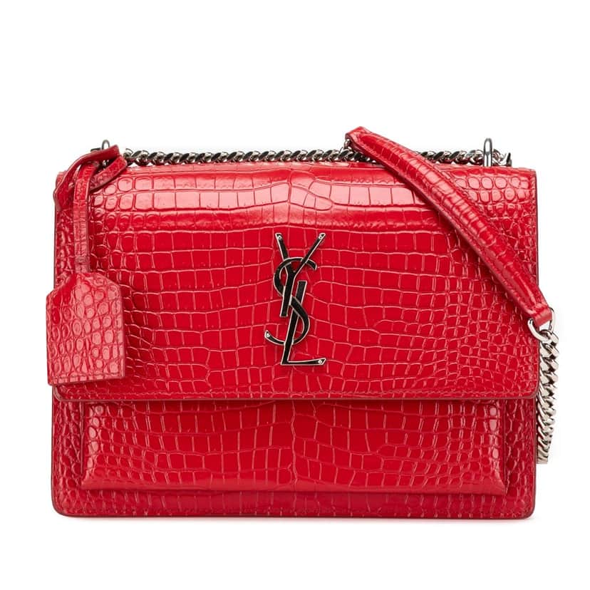 Saint Laurent Medium Croc Embossed Leather Sunset Crossbody Red Leather Good condition - Front View