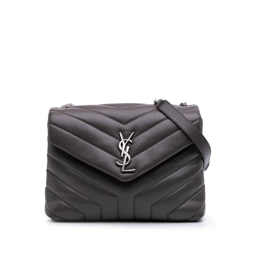 Saint Laurent Small Calfskin Monogram LouLou Shoulder Bag Grey Leather Good condition - Front View