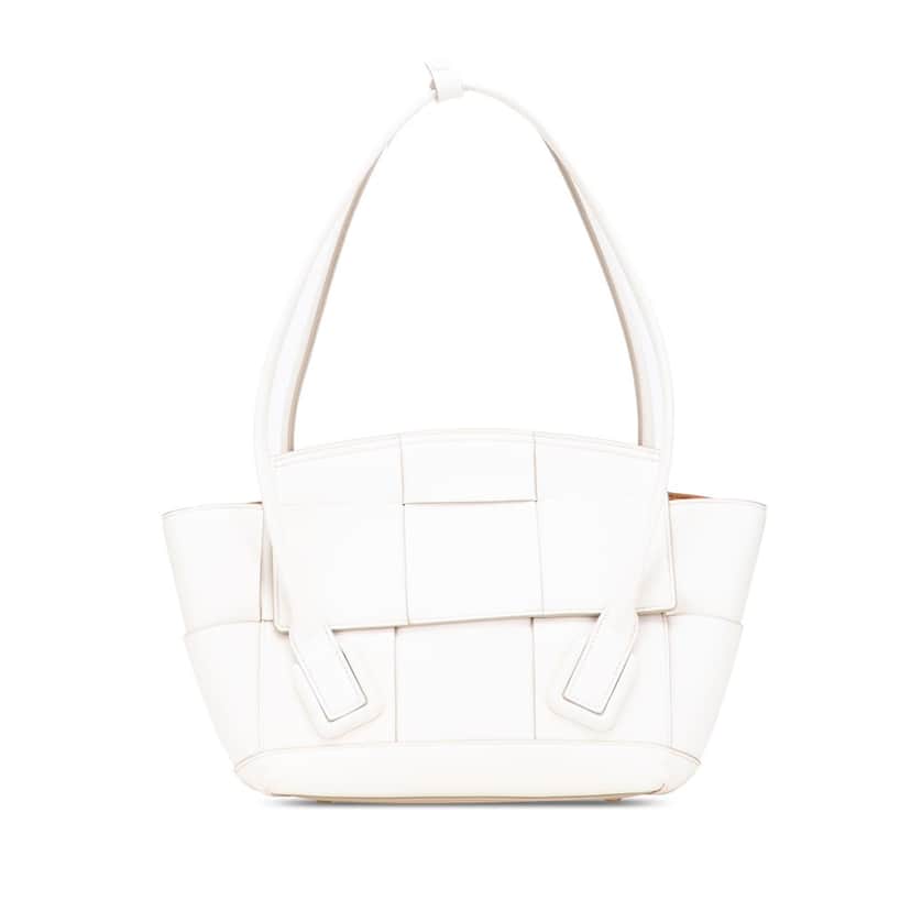 Bottega Veneta Small Calfskin Maxi Intrecciato Arco Satchel White Leather Good condition - Front View
