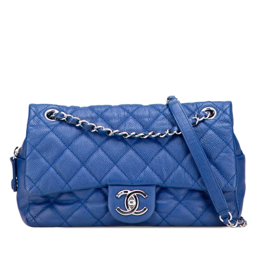 Chanel Medium Quilted Caviar Easy Flap Blue Leather Good condition - Front View