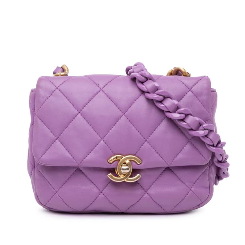 Chanel Mini Quilted Lambskin Candy Chain Flap Purple Leather Very good condition - Front View