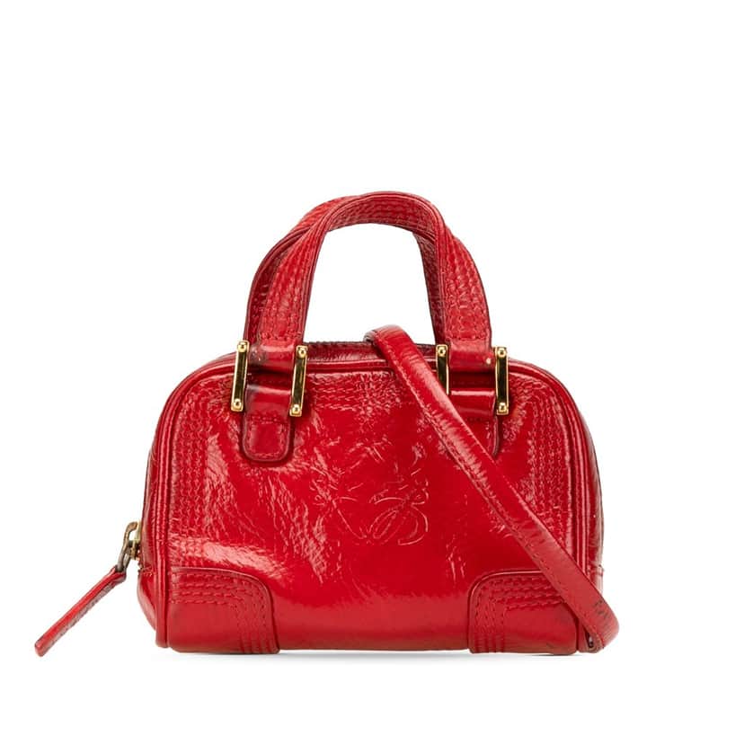 Loewe Micro Patent Amazona Satchel Red Leather Good condition - Front View