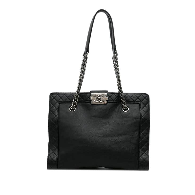 Chanel Medium Calfskin Boy Reverso Shopping Tote Black Leather Good condition - Front View