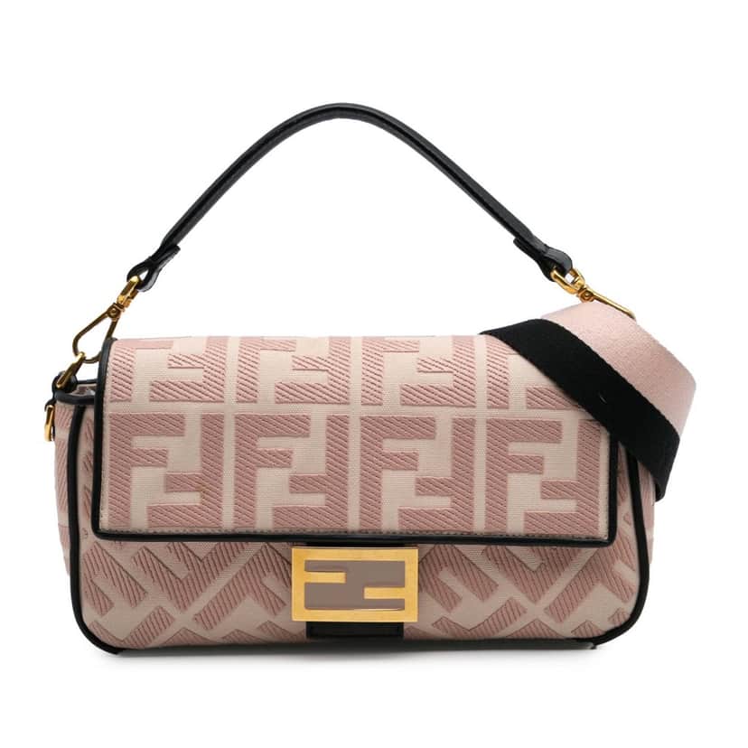 Fendi Zucca Embroidered Canvas Baguette Satchel Pink Canvas Good condition - Front View