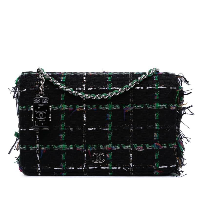 Chanel Quilted Boucle Tweed Robot Charm Wallet On Chain Black Tweed Good condition - Front View