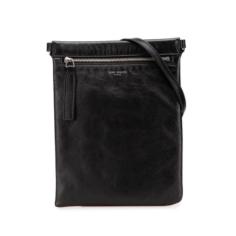 Saint Laurent Antiqued Lambskin Sid Flat Crossbody Black Leather Very good condition - Front View