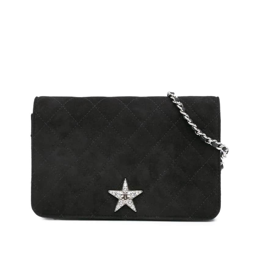 Chanel Quilted Suede Cocostellar Wallet on Chain Black Leather Good condition - Front View