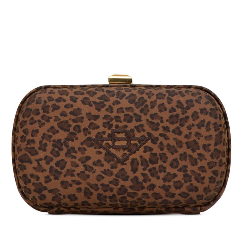 Bottega Veneta Nylon Leopard Print Box Clutch Brown Good condition - Front View