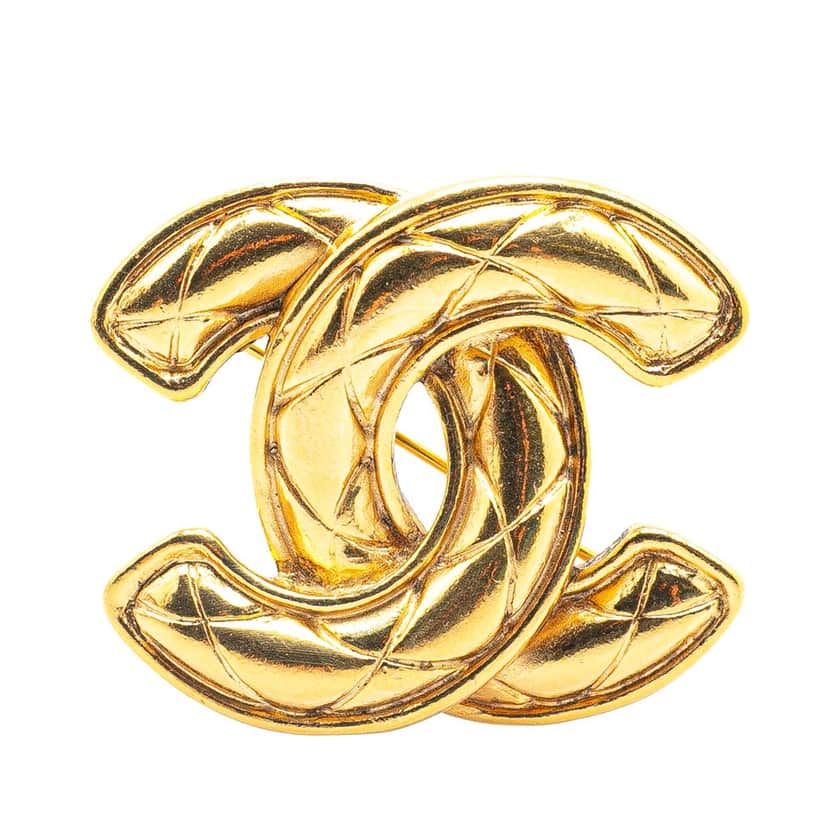 Chanel Gold Plated CC Quilted Brooch Gold Metal Good condition - Front View