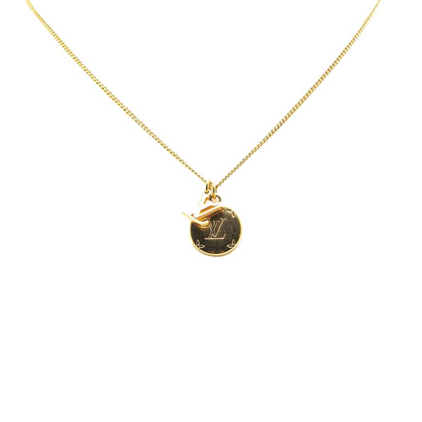 Louis Vuitton Gold Plated Monogram Charms Necklace Gold Metal Good condition - Front View
