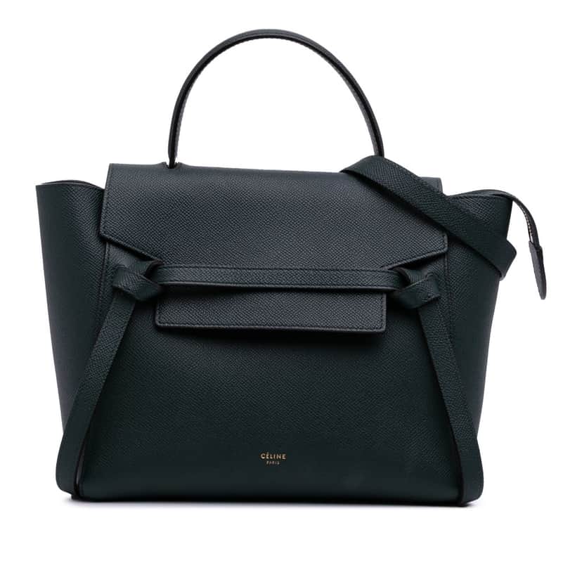 Celine Micro Grained Calfskin Belt Bag Green Leather Fair condition - Front View