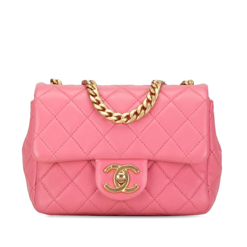 Chanel Mini Square Lambskin Pearl Samba Flap Pink Leather Good condition - Front View