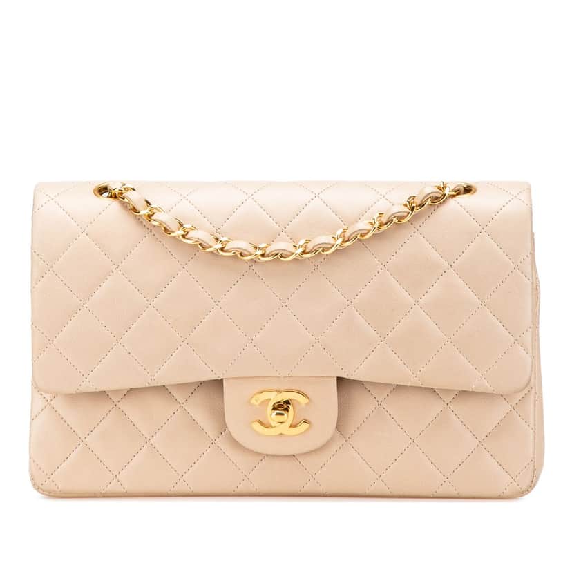 Chanel Medium Classic Lambskin Double Flap Brown Leather Good condition - Front View