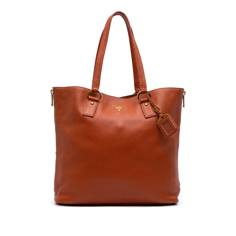 Prada Vitello Daino Side Zip Shopper Tote Orange Leather Very good condition - Front View