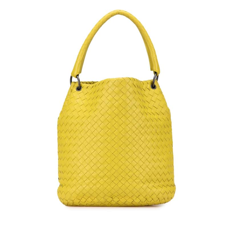 Bottega Veneta Nappa Intrecciato Bucket Bag Yellow Leather Very good condition - Front View