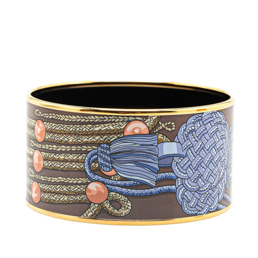 Hermès Extra Wide Brandebourgs Enamel Bangle 70 Brown Good condition - Front View