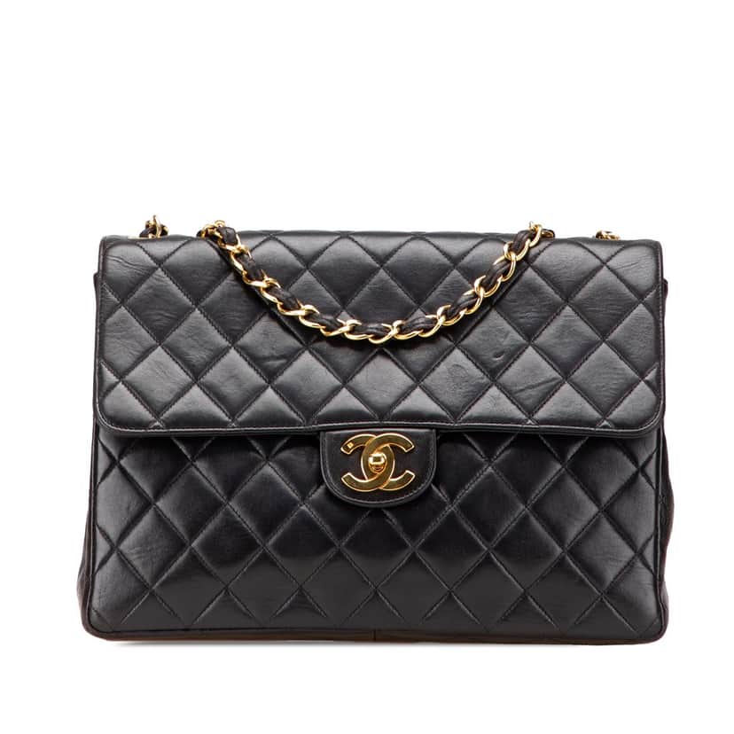 Chanel Jumbo Classic Lambskin Single Flap Black Leather Good condition - Front View