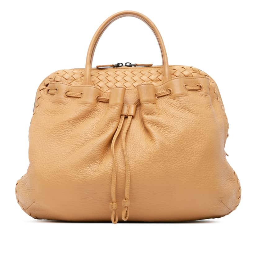 Bottega Veneta Intrecciato Trimmed Leather Handbag Brown Leather Good condition - Front View