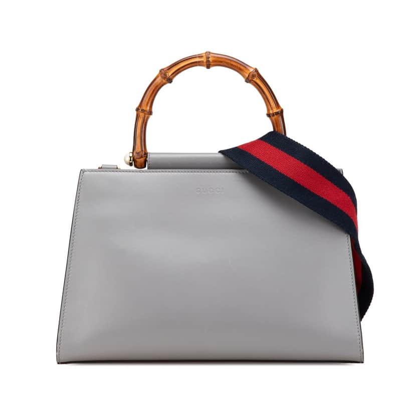 Gucci Small Bamboo Calfskin Nymphaea Satchel Grey Leather Good condition - Front View