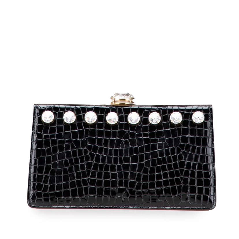 Miu Miu Croc Embossed Leather Crystal Embellished Solitaire Clutch Black Leather Good condition - Front View