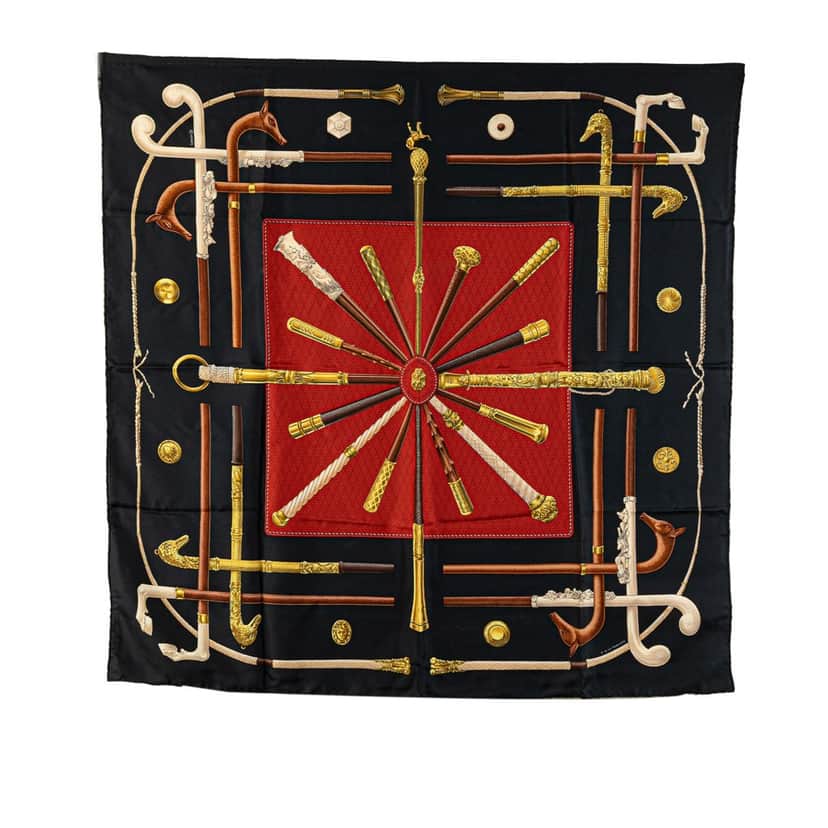 Hermès Cannes et Pommeaux Silk Scarf Black Silk Good condition - Front View