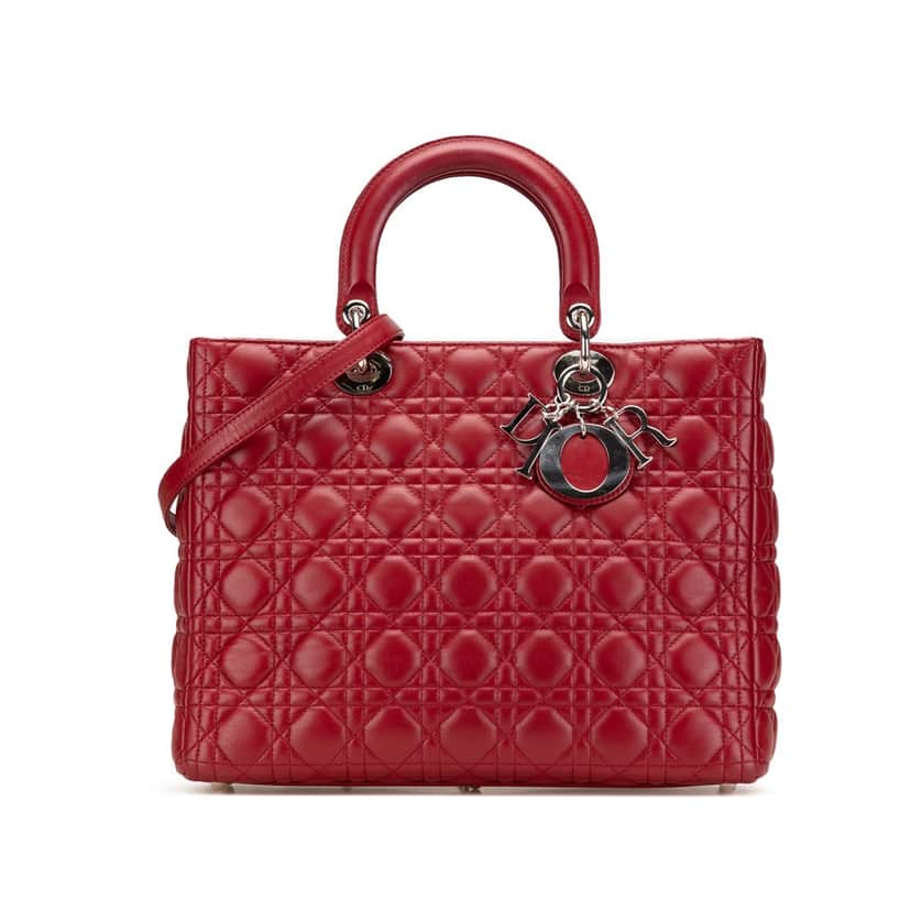 Dior Large Lambskin Cannage Lady Dior Red Leather Good condition - Front View