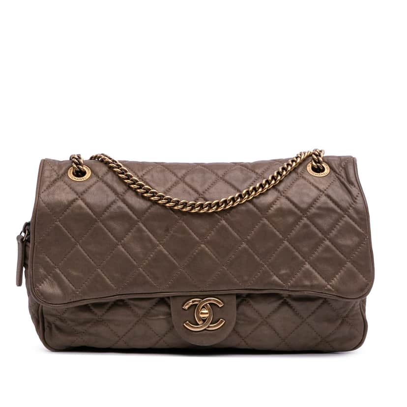 Chanel Large Quilted Iridescent Calfskin Shiva Flap Brown Leather Good condition - Front View
