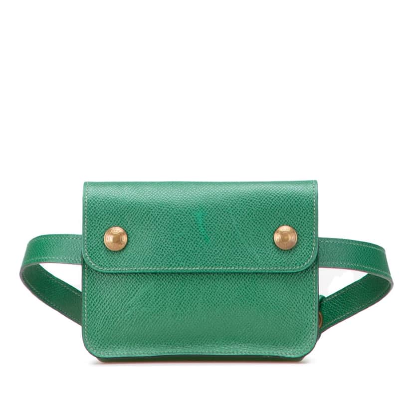 Hermès Courchevel Pochette Belt Bag Green Leather Good condition - Front View