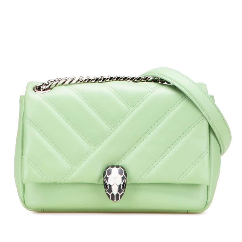 Bvlgari Leather Serpenti Cabochon Chain Crossbody Green Leather Good condition - Front View