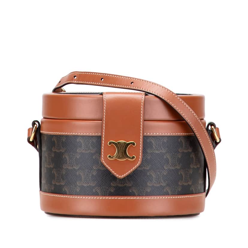 Celine Medium Triomphe Coated Canvas Tambour Crossbody Brown Canvas Very good condition - Front View