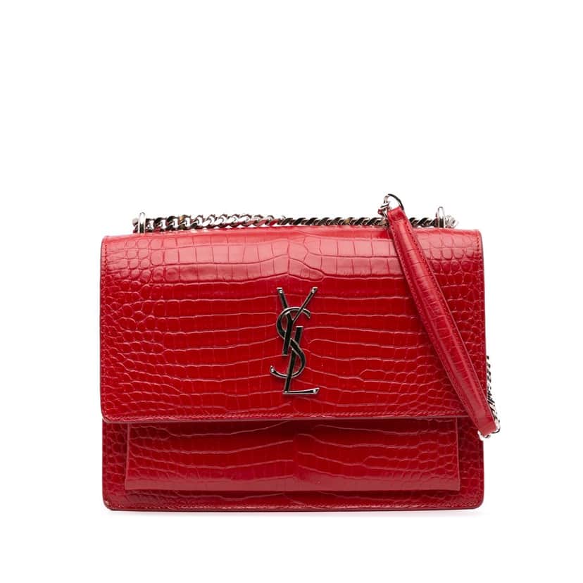 Saint Laurent Medium Croc Embossed Leather Sunset Crossbody Red Leather Good condition - Front View