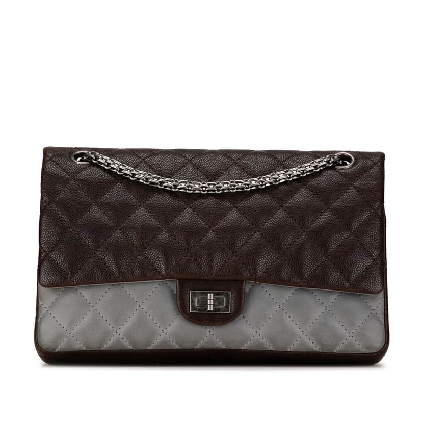 Chanel Caviar and Iridescent Calfskin Reissue 2.55 Double Flap 226 Brown Leather Good condition - Front View