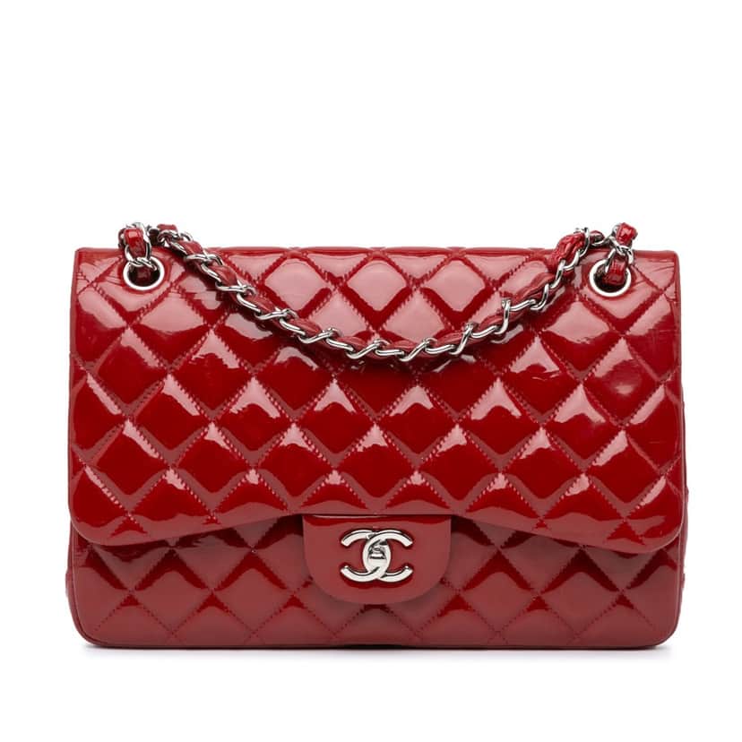Chanel Jumbo Classic Patent Double Flap Red Leather Good condition - Front View